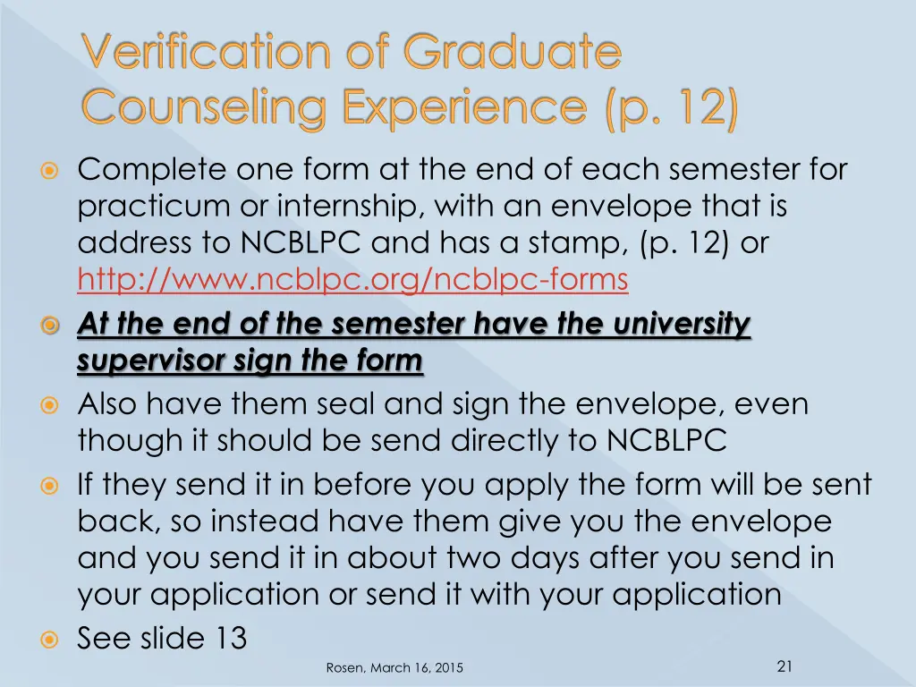 verification of graduate counseling experience