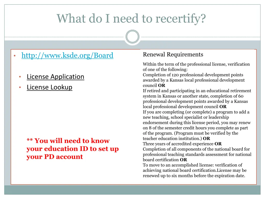 what do i need to recertify 1