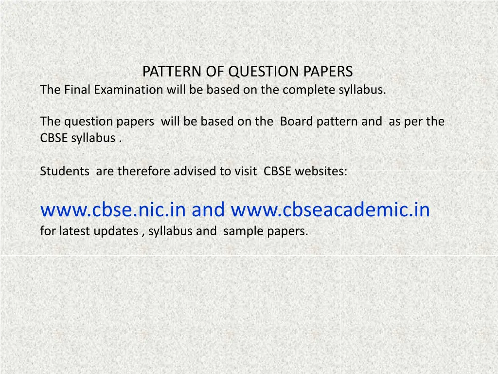 pattern of question papers the final examination