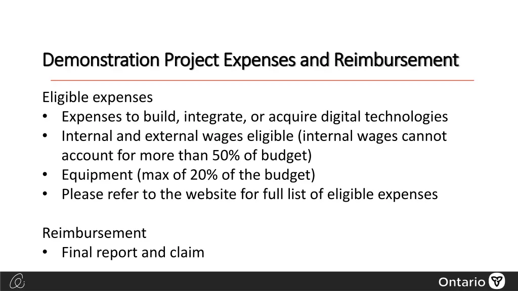demonstration project expenses and reimbursement
