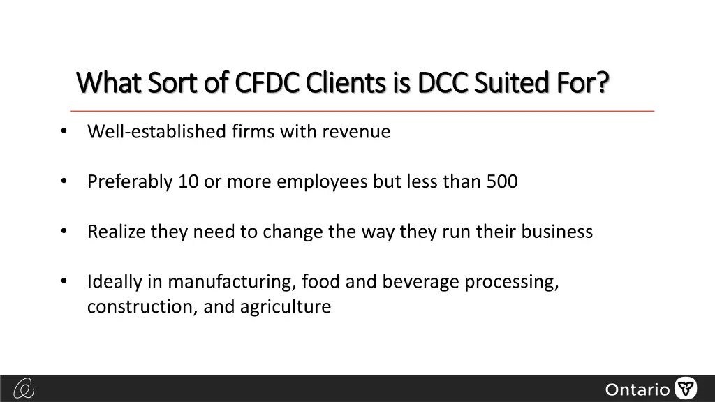 what sort of cfdc clients is dcc suited for what