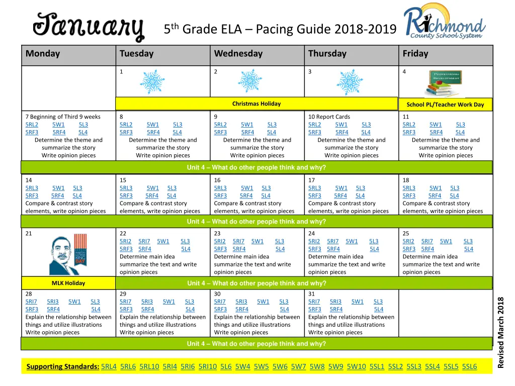 5 th grade ela pacing guide 2018 2019 5