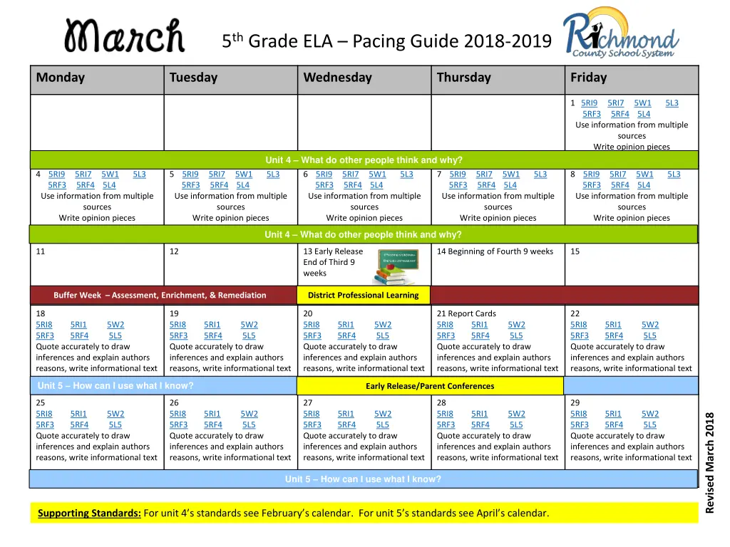 5 th grade ela pacing guide 2018 2019 7