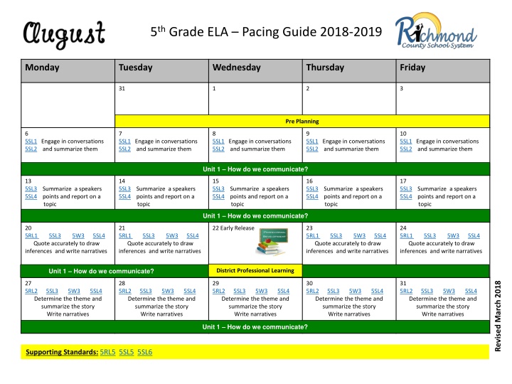 5 th grade ela pacing guide 2018 2019