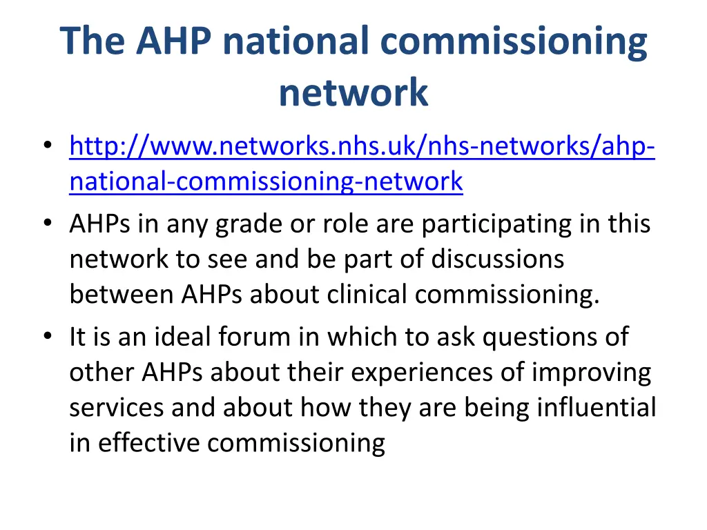 the ahp national commissioning network http