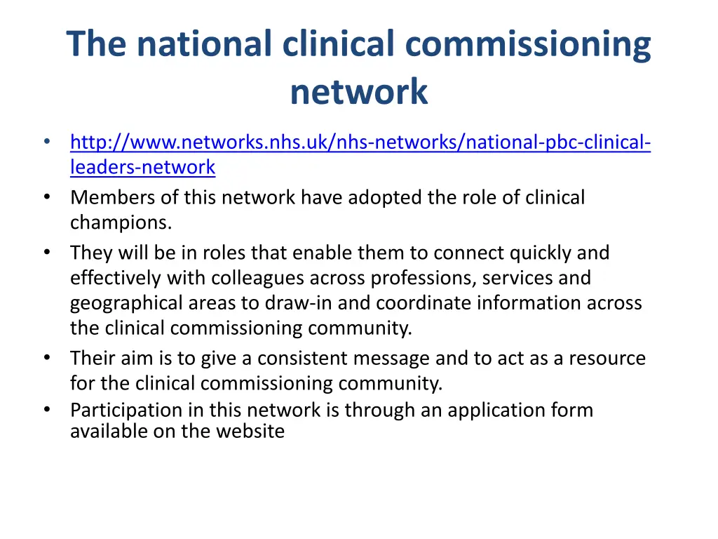 the national clinical commissioning network