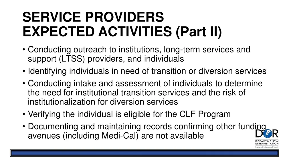 service providers expected activities part ii