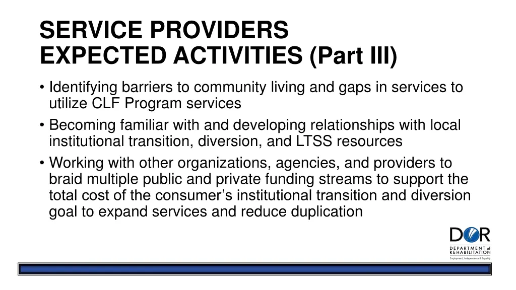 service providers expected activities part iii