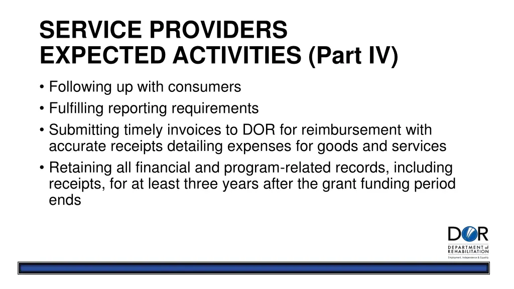 service providers expected activities part iv