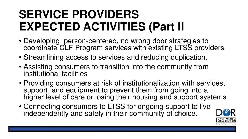 service providers expected activities part