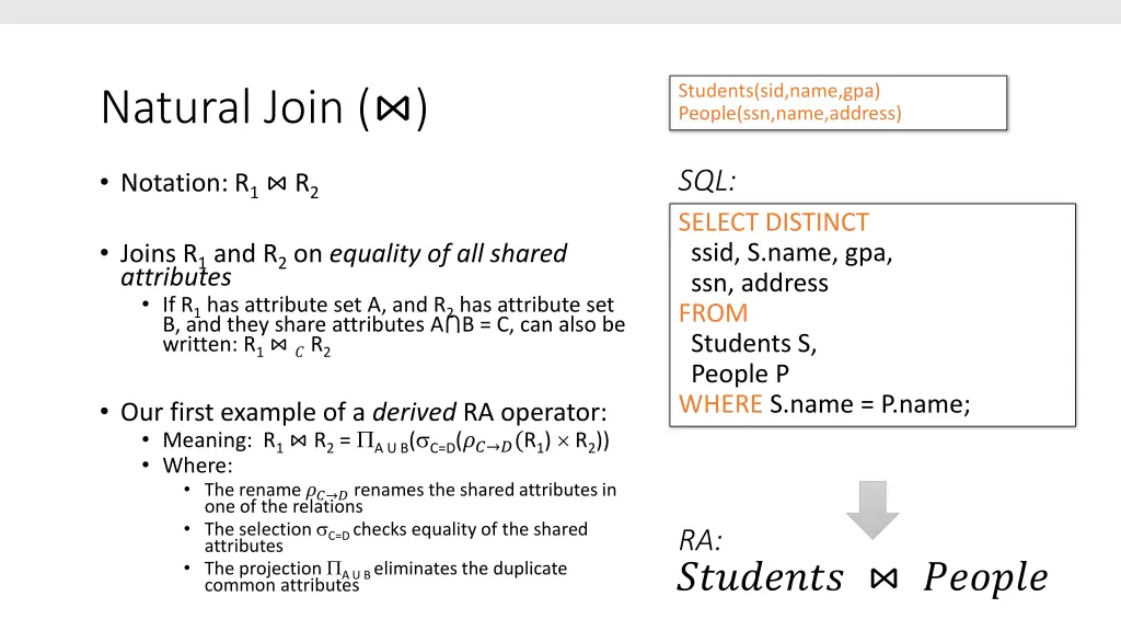 students sid name gpa people ssn name address
