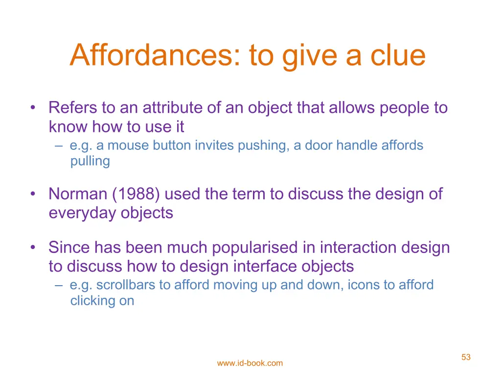 affordances to give a clue