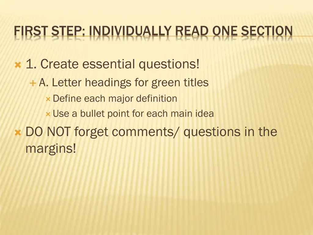 first step individually read one section