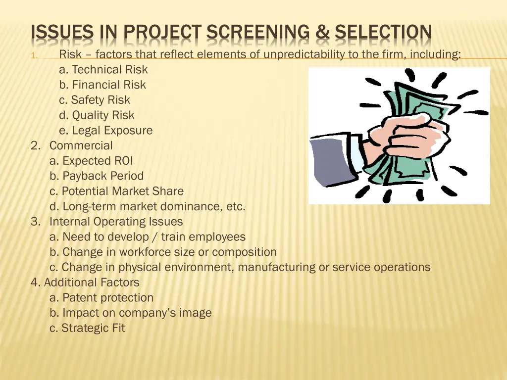 issues in project screening selection risk