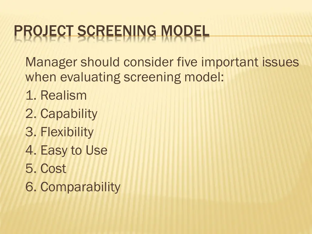 project screening model