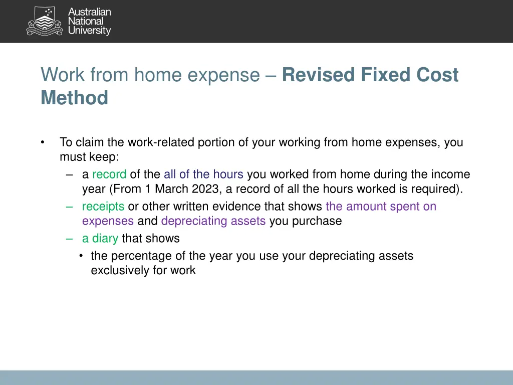 work from home expense revised fixed cost method 2