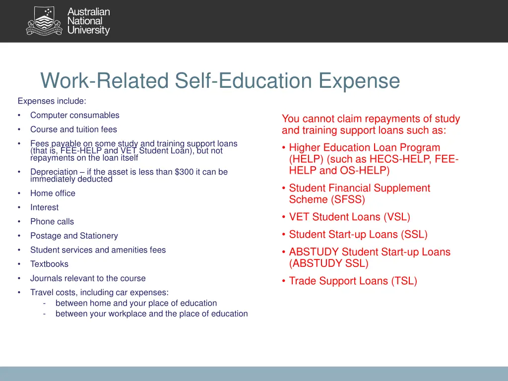work related self education expense expenses