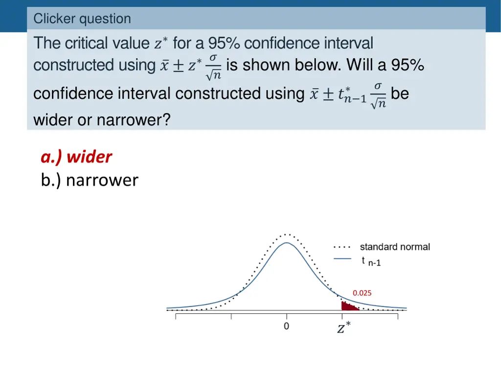 clicker question the critical value 1