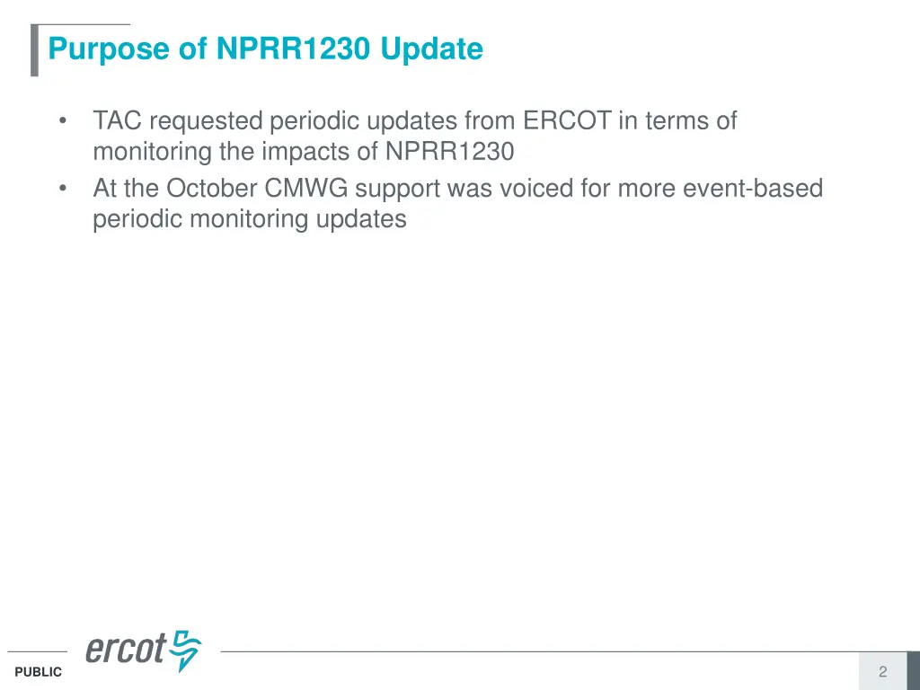 purpose of nprr1230 update