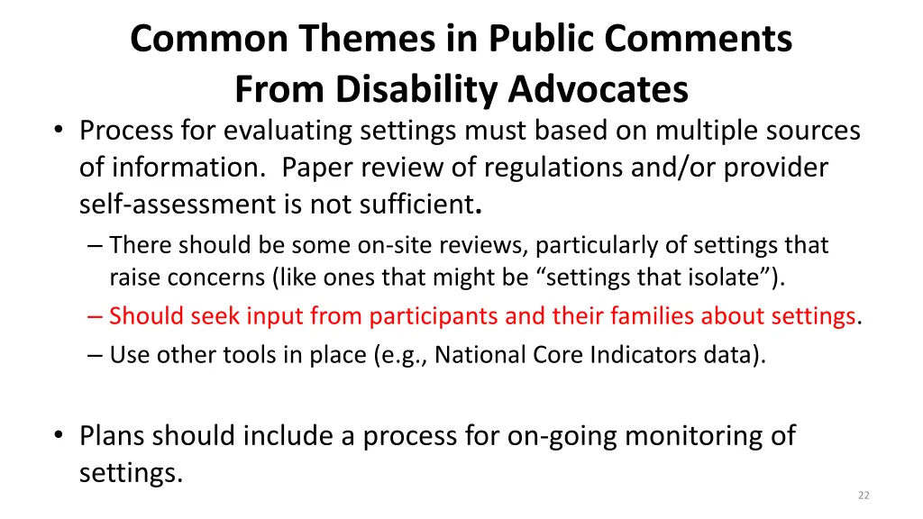 common themes in public comments from disability