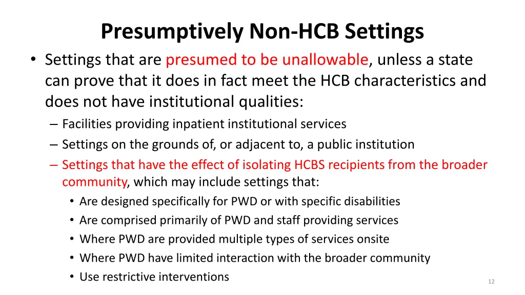 presumptively non hcb settings settings that