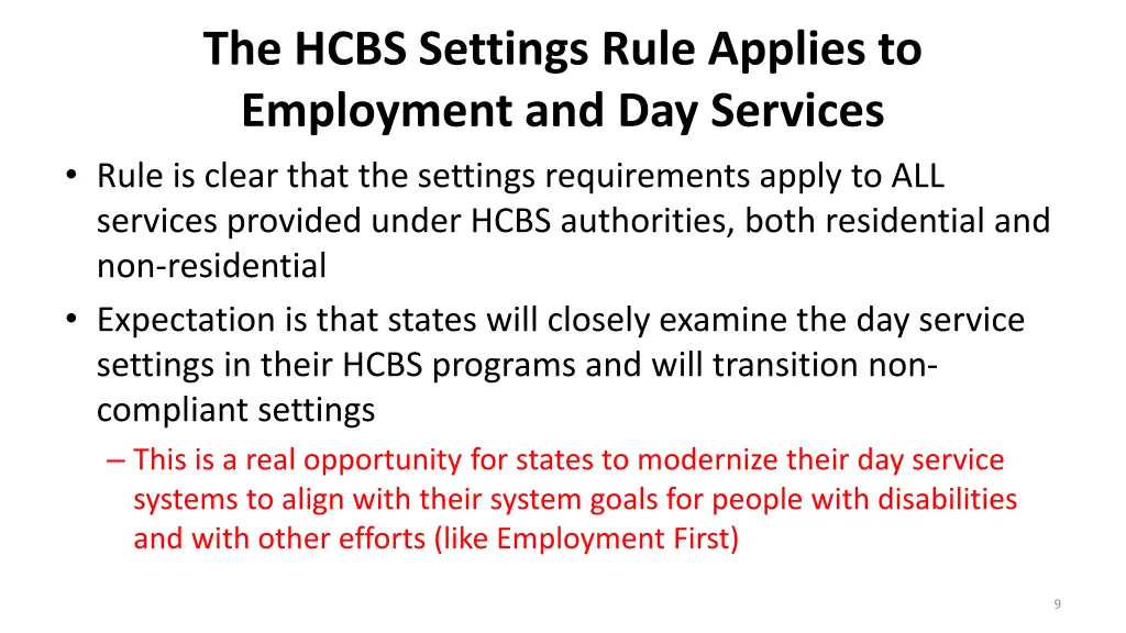 the hcbs settings rule applies to employment