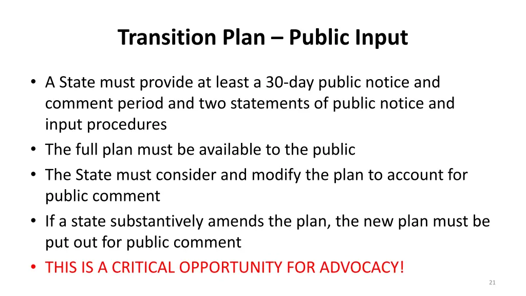 transition plan public input