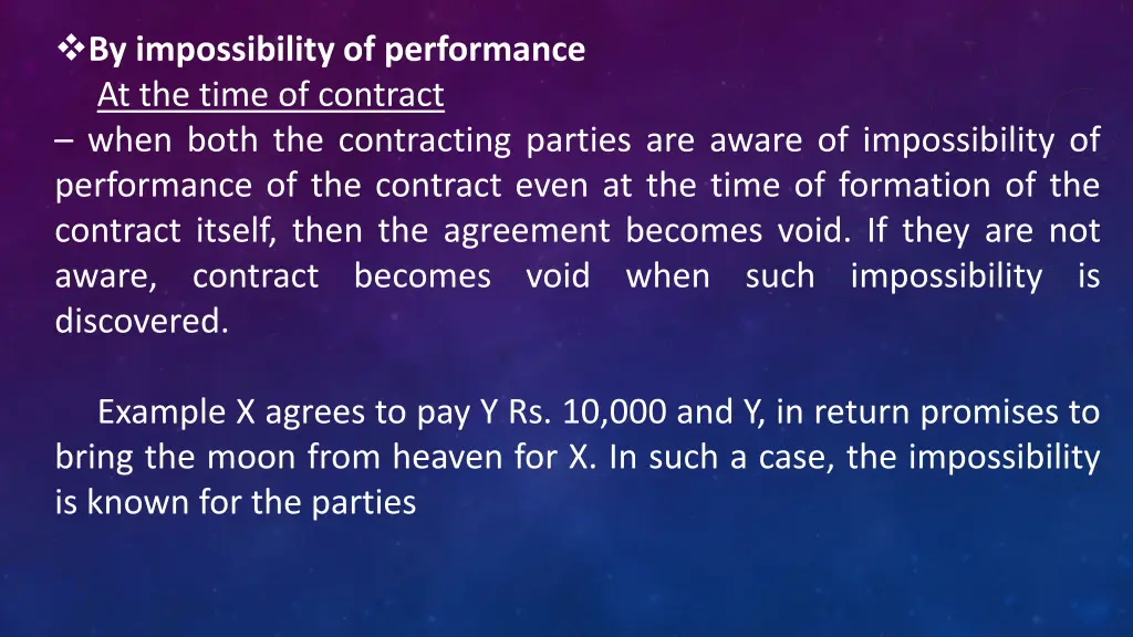 by impossibility of performance at the time