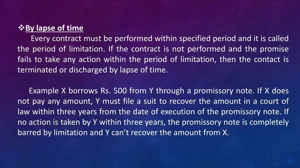 by lapse of time every contract must be performed