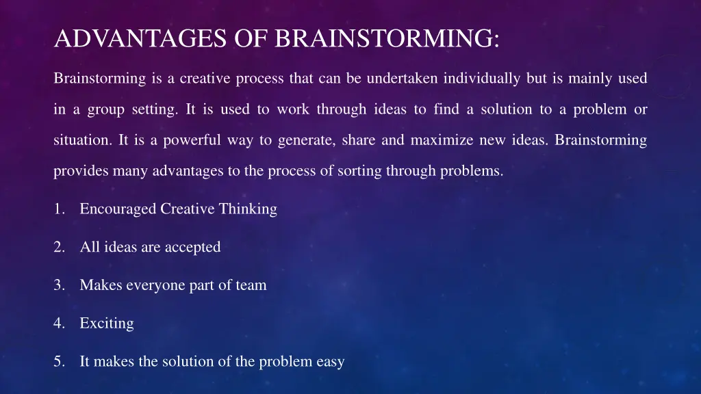 advantages of brainstorming