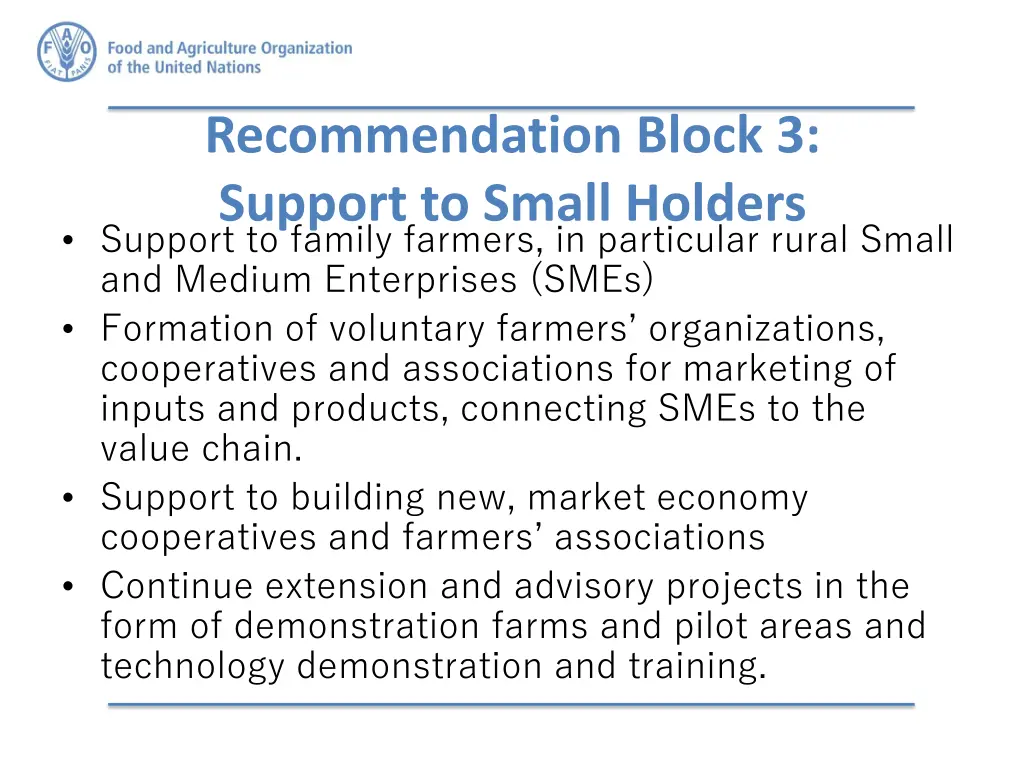 recommendation block 3 support to small holders 1