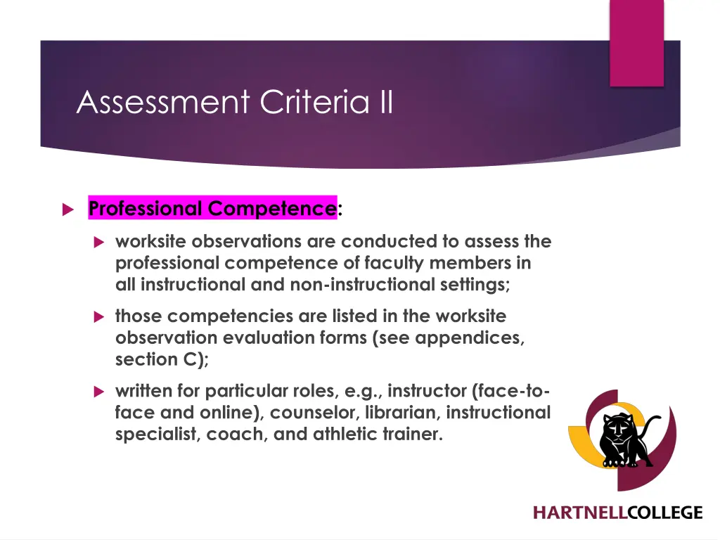 assessment criteria ii