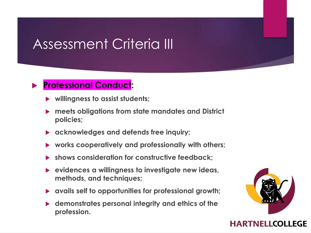 assessment criteria iii