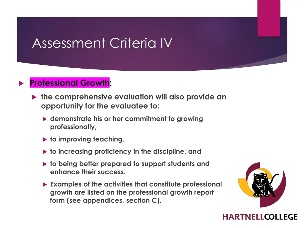 assessment criteria iv