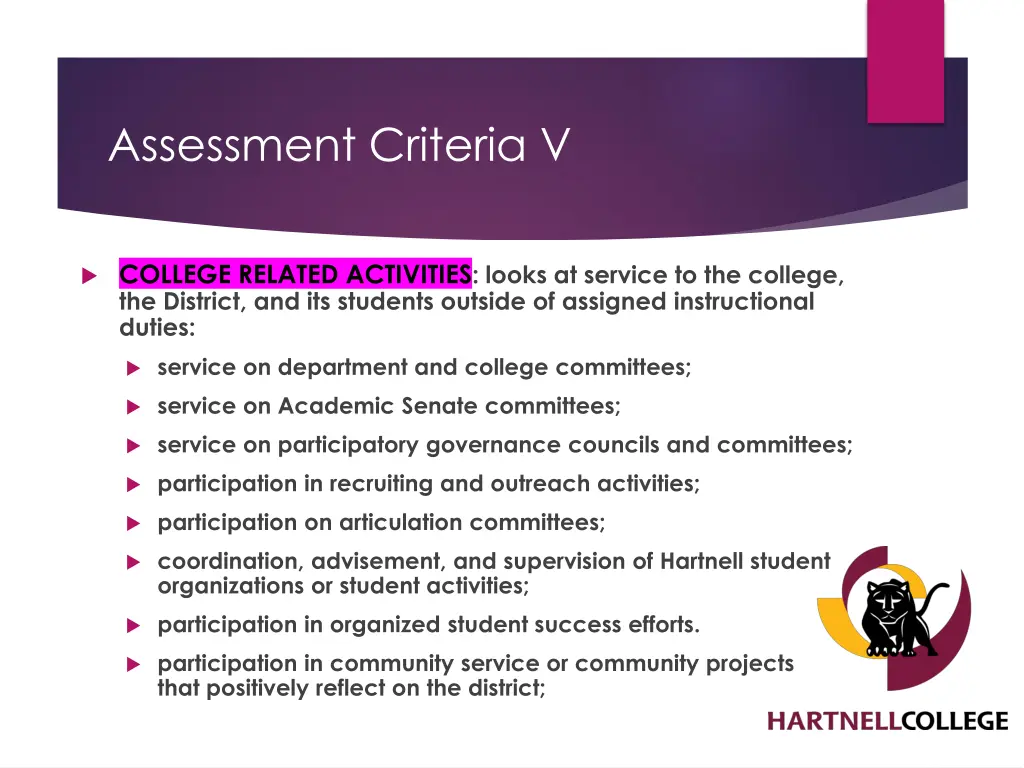assessment criteria v