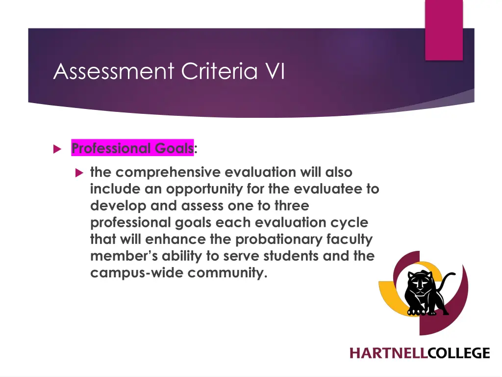 assessment criteria vi