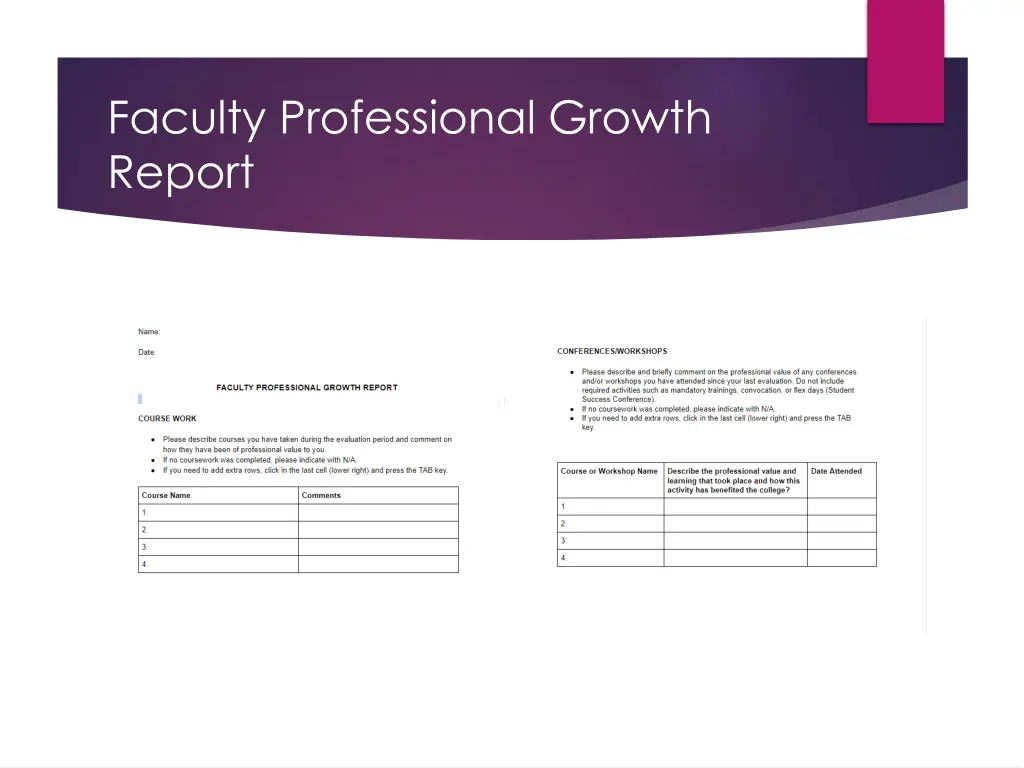 faculty professional growth report