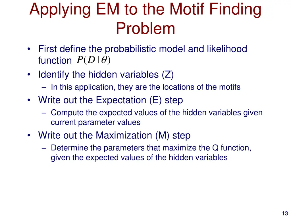 applying em to the motif finding problem