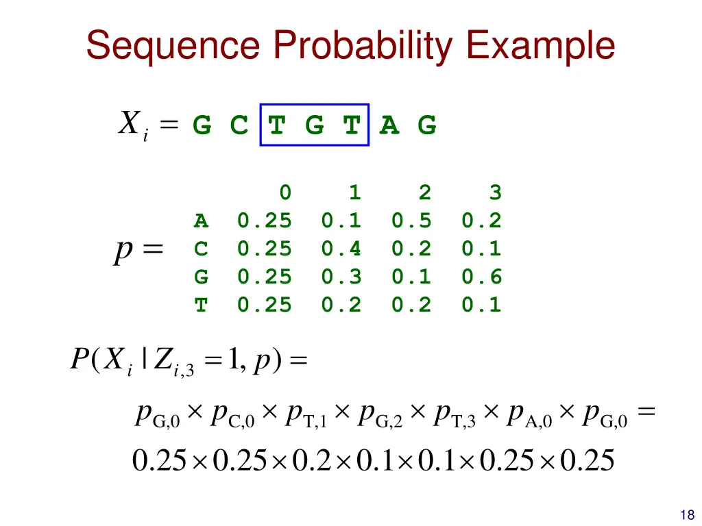 sequence probability example