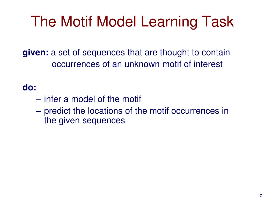 the motif model learning task