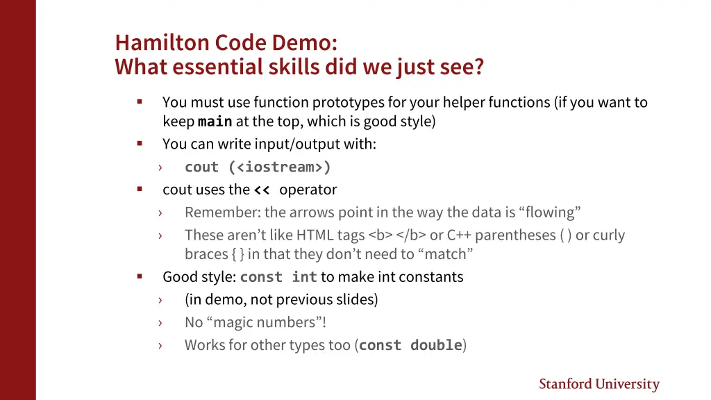 hamilton code demo what essential skills