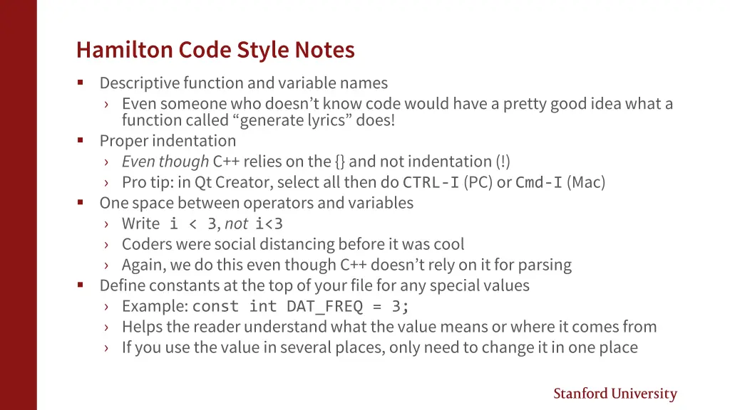 hamilton code style notes descriptive function