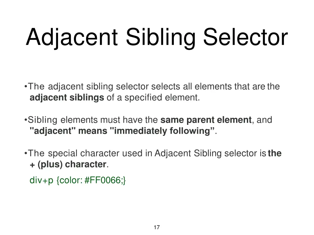 adjacent sibling selector