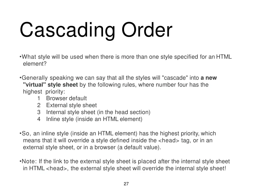 cascading order