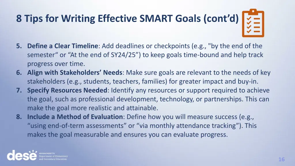 8 tips for writing effective smart goals cont d