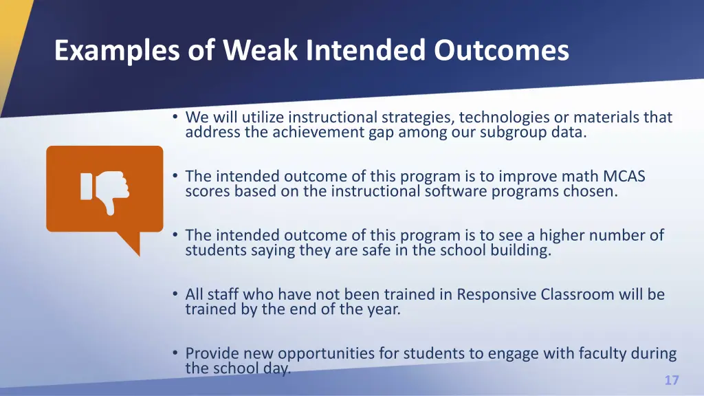 examples of weak intended outcomes