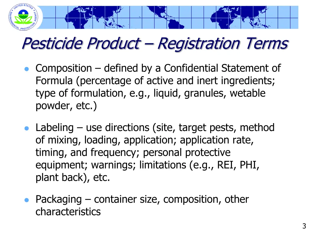 pesticide product registration terms