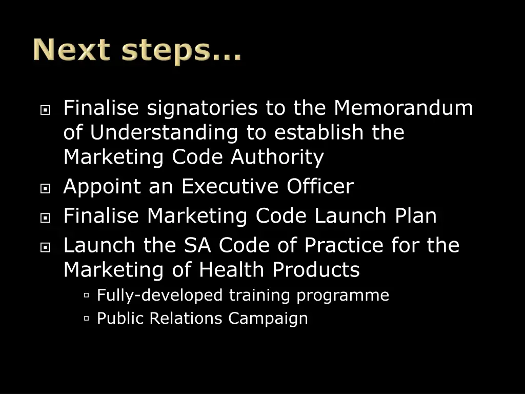 finalise signatories to the memorandum