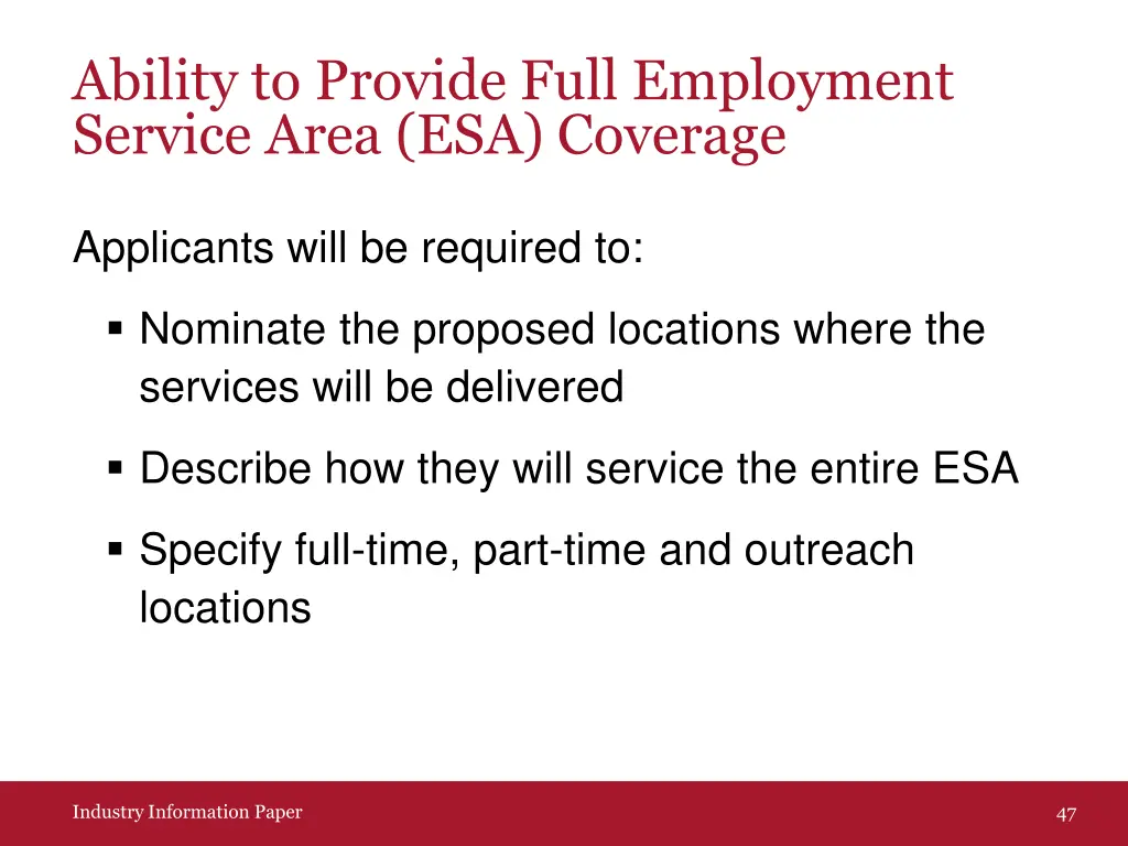 ability to provide full employment service area