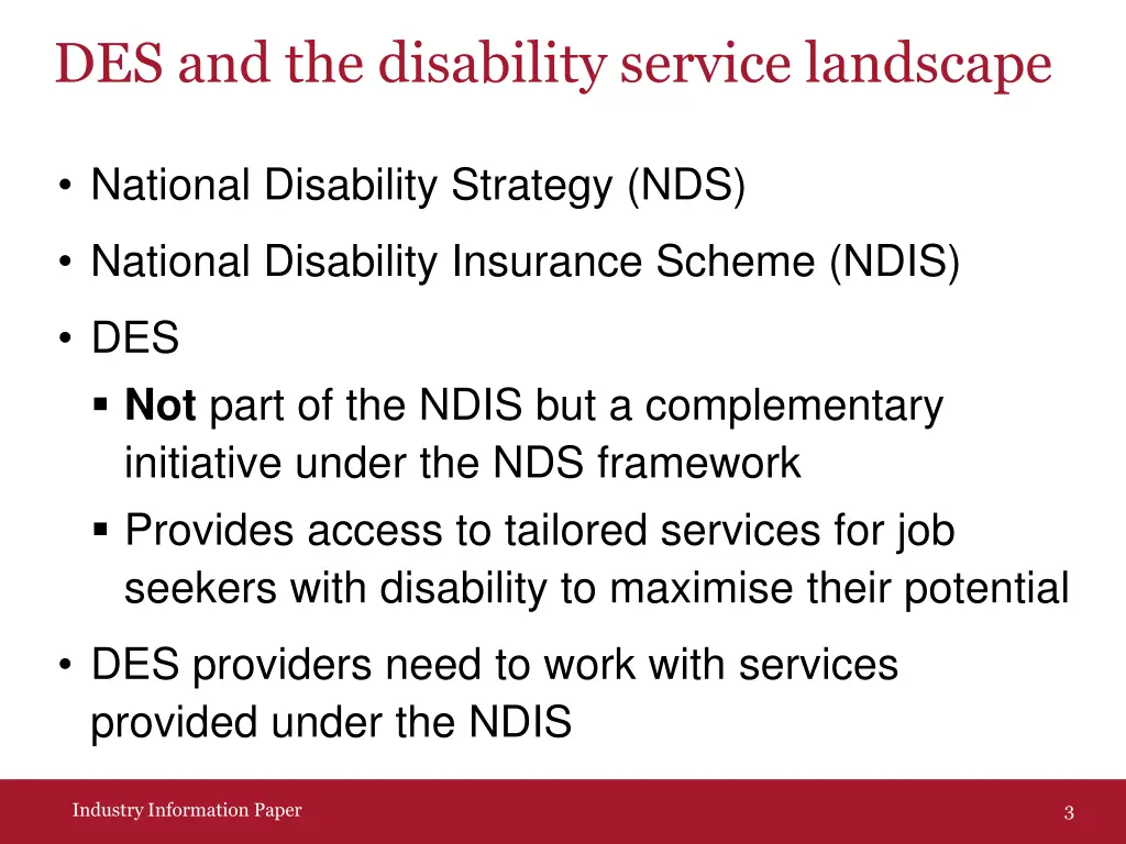 des and the disability service landscape
